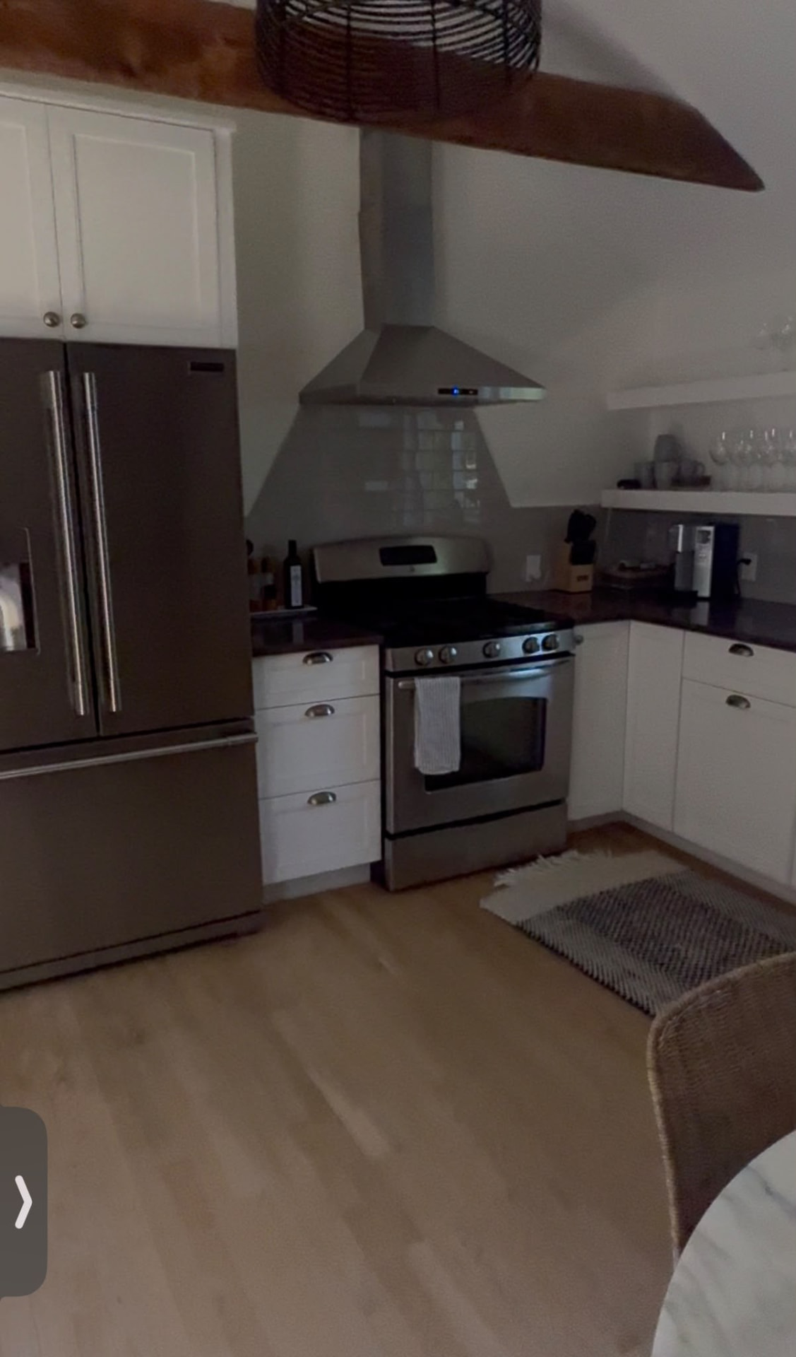 Clean dining area with marble table