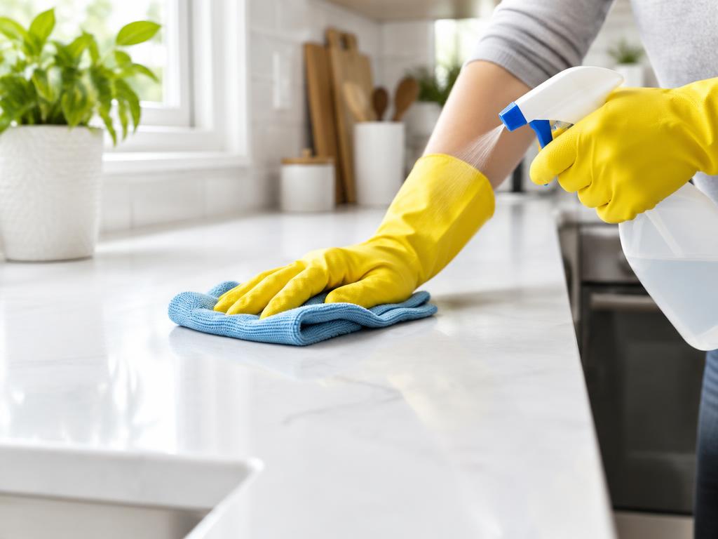Regular home cleaning of a kitchen countertop