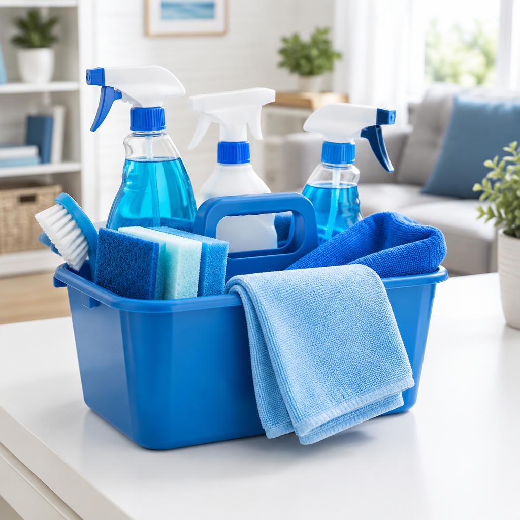 Cleaning supplies ready for a home cleaning